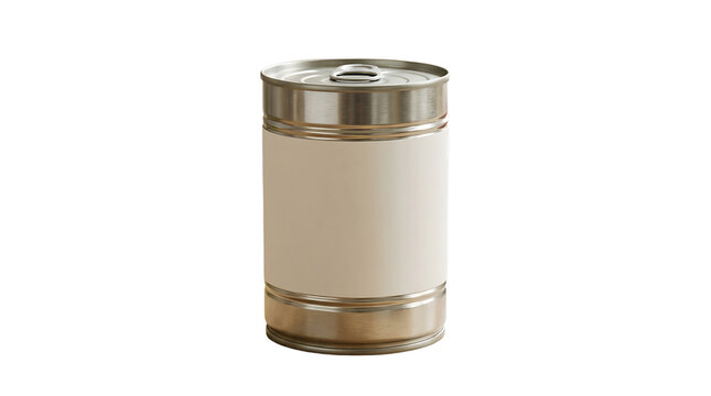 Empty metallic food can with blank label ready for custom branding design and product display