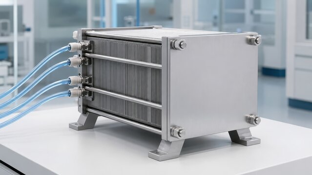 Hydrogen fuel cell stack mounted on a clean test bench
