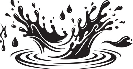Obraz premium Black and white liquid splash vector illustration with concentric ripples