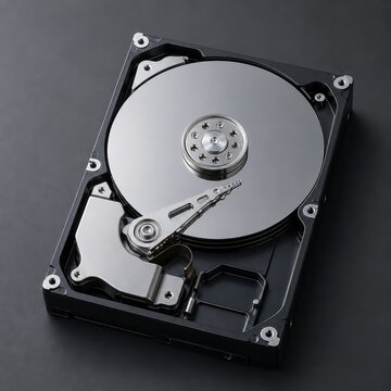 Hard disk drive opened to show its mirror platter