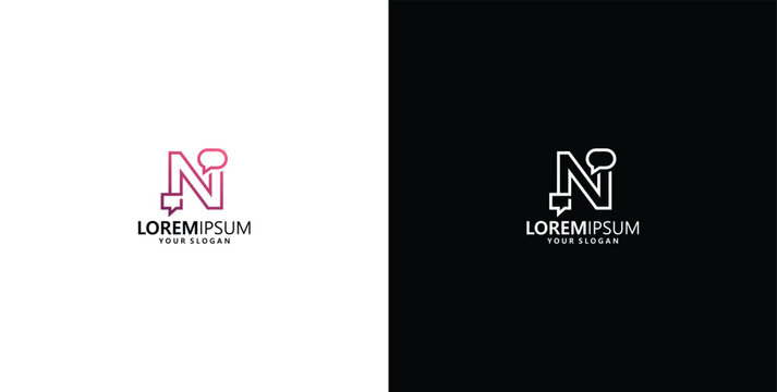 Abstract initial letter N logo design integrated with chat bubble icons for communication and social media messaging business brands