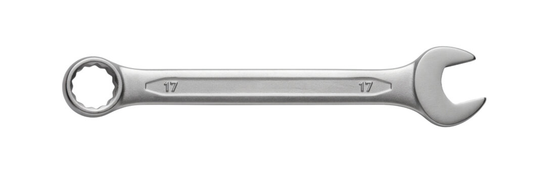 Combination wrench with 17mm size marking isolated on transparent background