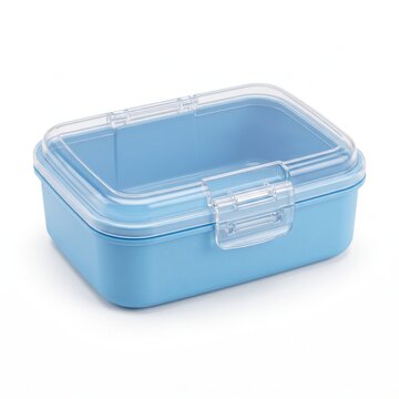 Blue plastic lunch box with clear airtight lid, reusable food storage container, meal prep snack box for school and office