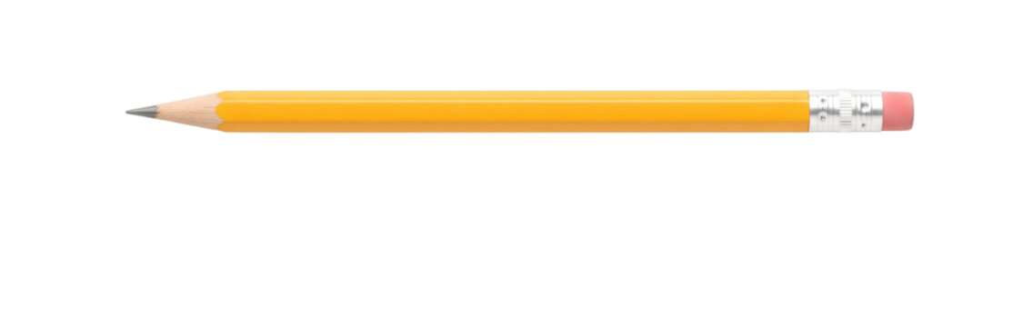 Classic yellow pencil with pink eraser isolated on a transparent background