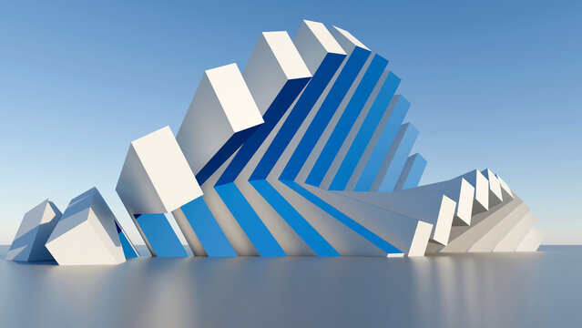 Modern 3D geometric abstract background with blue and white blocks, ideal for tech banners, business presentations, architectural concepts, and corporate website headers