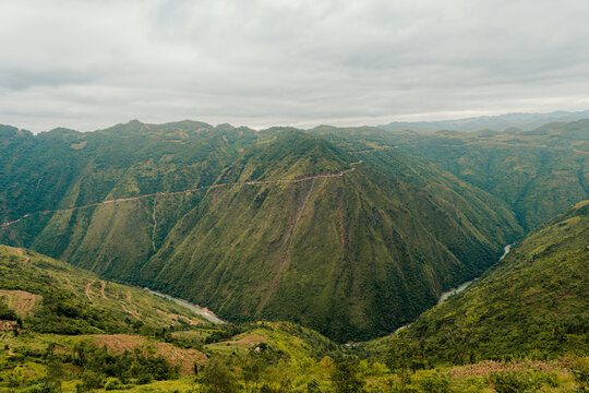 Panoramic Mountain Valley Along the Ha Giang Loop, Vietnam