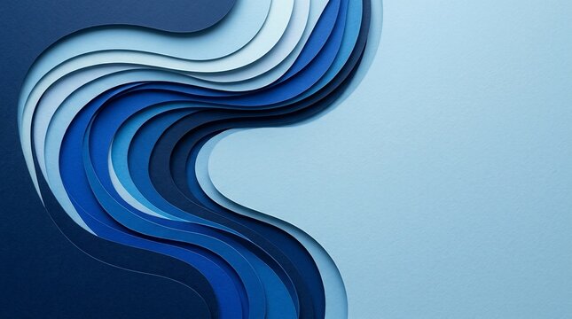 Abstract flowing layers of blue color gradient shapes and curves