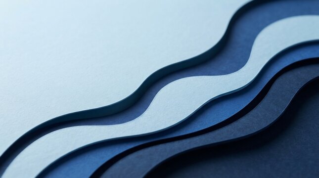 Abstract wave pattern with layered blue tones and copy space