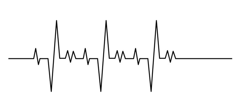 Heartbeat pulse waveform in a clean minimalist black line style on background, representing cardiac rhythm, heart rate and medical monitoring.