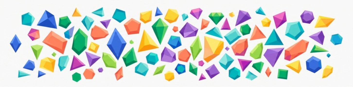 Colorful Low Poly Geometric Gemstones and Crystals Collection Banner