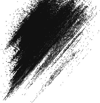 Artistic black paint swipe with textured brush marks, distressed edges and abstract grunge appearance, vector graphic element for banners, posters and creative designs.