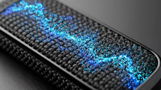 Abstract digital data visualization on a modern black surface, representing complex information flow or connectivity, perfect for technology backgrounds and digital art concepts
