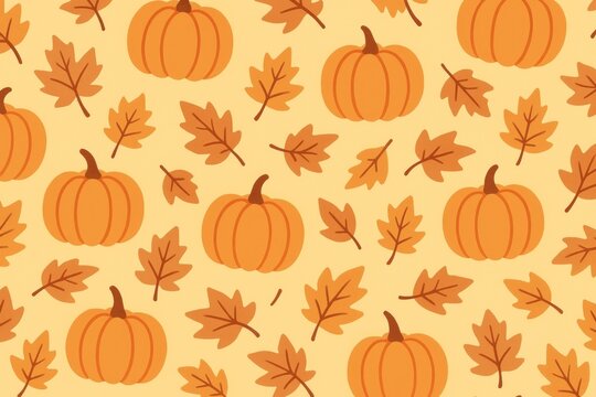 Autumn pumpkins leaves pattern background