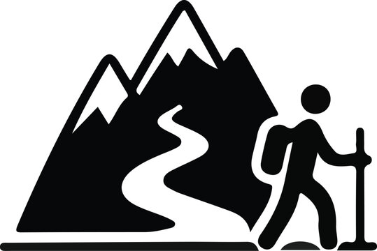 Mountain Hiking Trekking Vector Graphic Silhouette Outdoor Adventure Icon