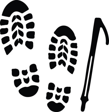 Boot Print Walking Stick Vector Graphic Silhouette Outdoor Hiking Icon