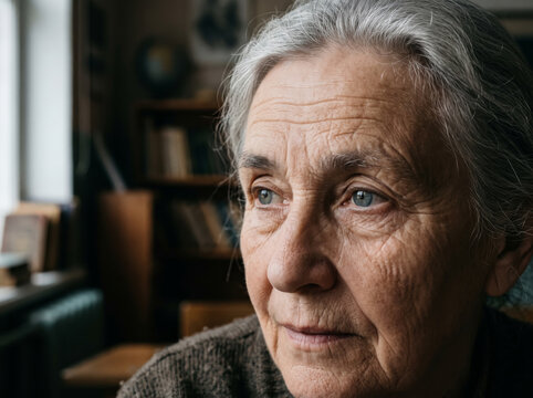Portrait Of Thoughtful Senior Woman Looking Sideways Indoors