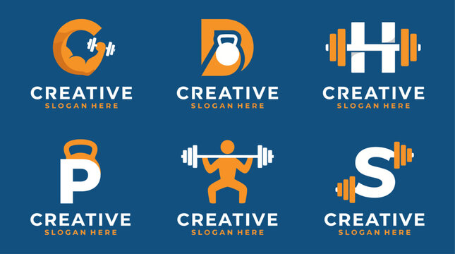 An energetic logo design that captures the essence of fitness and strength training with bold colors, featuring weights and people engaged in dynamic exercise routines.