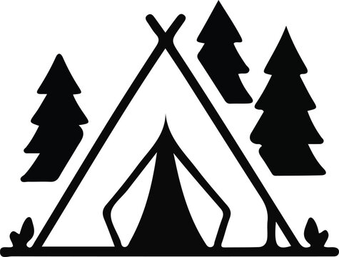 Camping Tent Forest Vector Graphic Silhouette Outdoor Adventure Icon