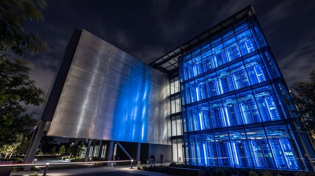 Modern Data Center Server Building at Night