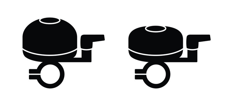Cartoon silhouette bicycle bell. Bike bell icon. A bicycle bell is a small mechanical instrument on the handlebars that allows a cyclist to give a clear, friendly signal. Tring, ting or ding sound,