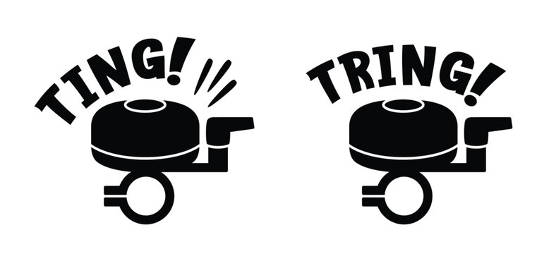 Cartoon silhouette bicycle bell. Bike bell icon. A bicycle bell is a small mechanical instrument on the handlebars that allows a cyclist to give a clear, friendly signal. Tring, ting or ding sound,