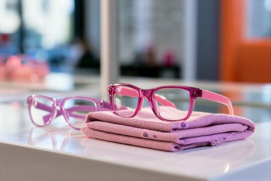 Generic Child-Size Eyeglass Frames and Soft Cloth on Optical Counter