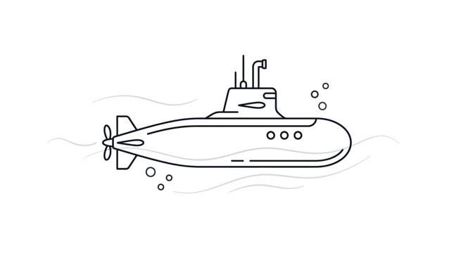 Underwater submarine vessel line art icon.