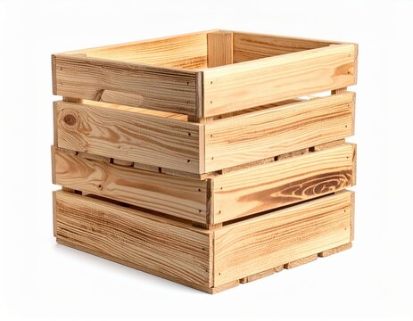 Old Wooden Box Isolated on White Background, Vintage Wooden Storage Chest Container for Treasure, Shipping, Gift, Storage and Rustic Decoration Concepts