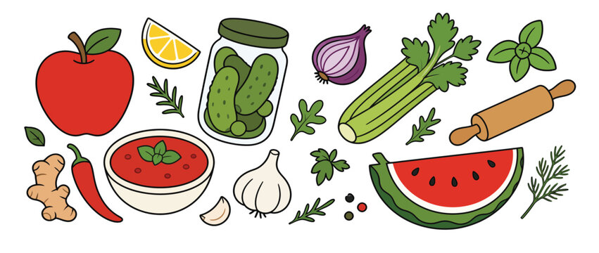 Healthy Cooking Ingredients Fresh Vegetables Soup And Seasonings.