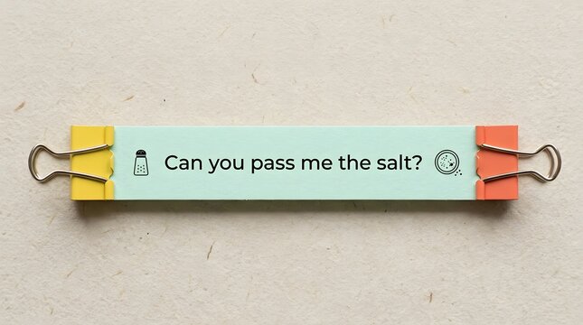 Paper strip with text can you pass me the salt held by binder clips text note message paper