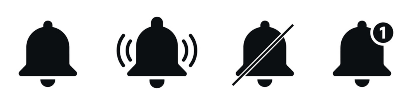 Four bell silhouettes illustrate sound states and notification alerts