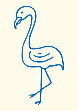 Tropical flamingo bird line art illustration vector stock