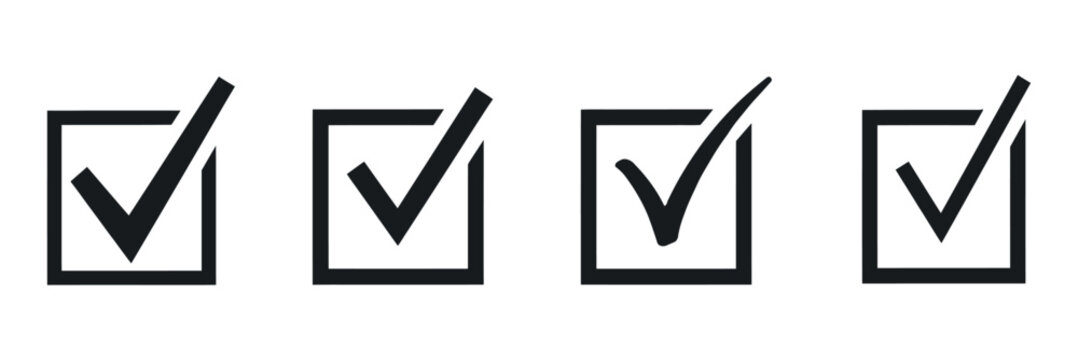 Four checkmark icons within square frames present a completed status