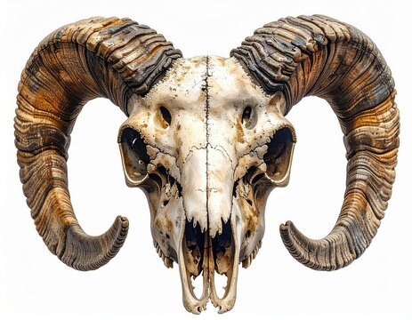 Old Horned Ram Sheep Walking on a Rural Road, Ancient-Looking Animal with Large Curved Horns and Rustic Wildlife Concept in Natural Outdoor Setting
