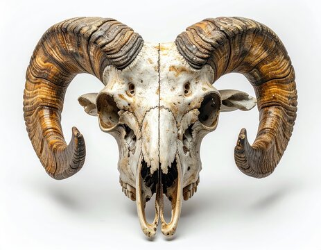 Old Horned Ram Sheep Walking on a Rural Road, Ancient-Looking Animal with Large Curved Horns and Rustic Wildlife Concept in Natural Outdoor Setting
