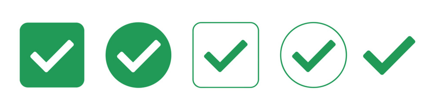 Green checkmark icons in various shapes and styles are displayed