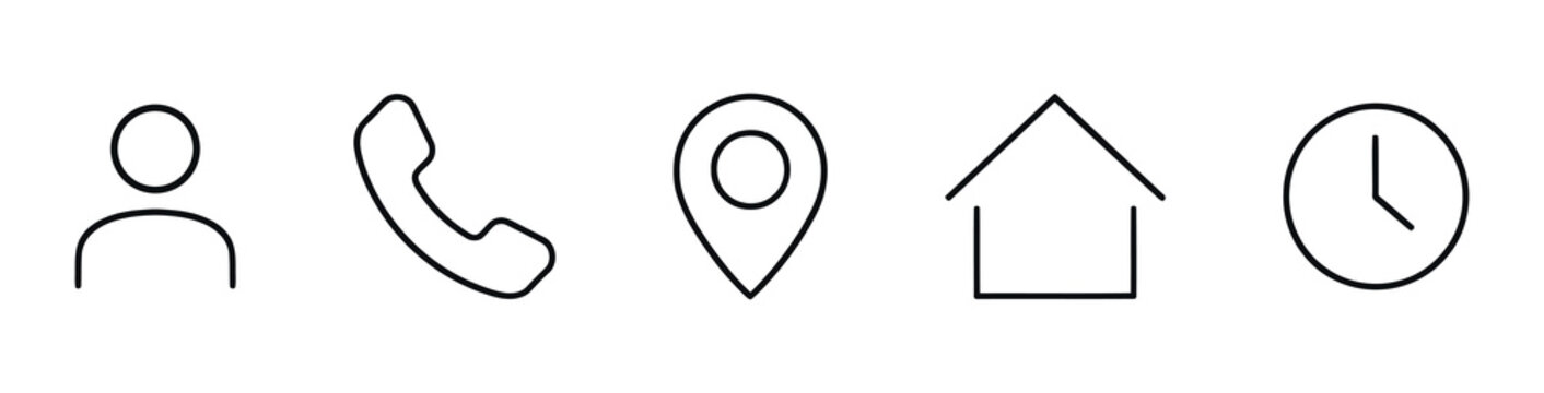 Collection of five flat line icons representing person profile