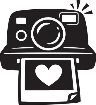 a instant camera depicting a printed photo with heart for photography and social media design silhouette vector