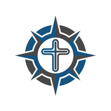 This logo showcases a compass design with a central cross, symbolizing guidance, faith, and direction, perfect for religious organizations and spiritual brands.