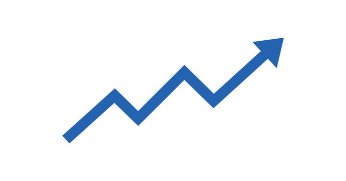 Ascending line graph with fluctuations represents upward progression and growth