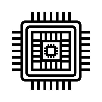 Computer chip icon vector for microchip, CPU processor, hardware technology, and microelectronics isolated on white background