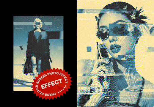 Glitch Screen Photo Effect For Poster And Print Design