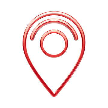 Red glossy location pin map marker with concentric inner circles on a black background