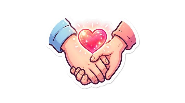 Two hands holding a glowing heart sticker vector