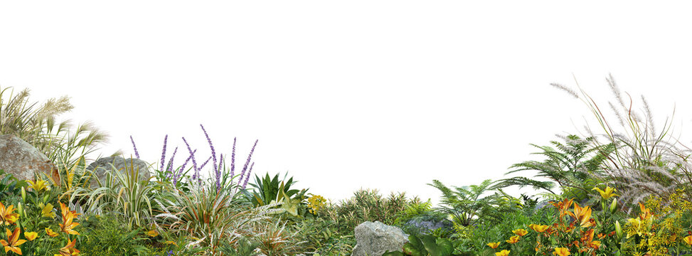 foreground flower gardens and meadows on a transparent background.