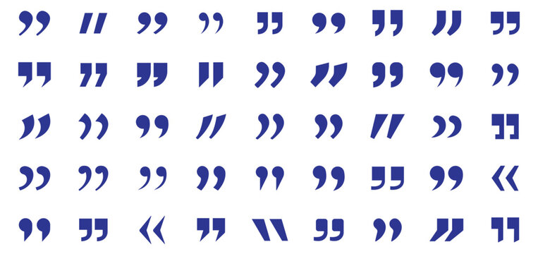 Set of quote mark, quotes icon, sign, symbol, emblem. Ditto marks icon set. Quotation marks. Dialogue discussion symbol for UI UX, website, mobile app.
