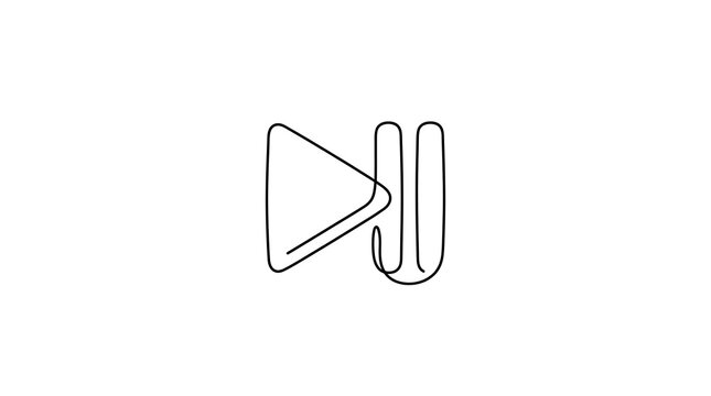 Minimalist continuous line art icon showing media player fast forward and pause symbol vector with continuous minimalist isolated interface