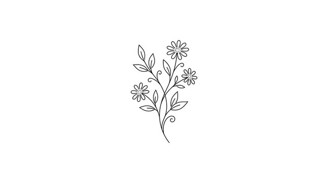 Minimalist continuous line art floral bouquet featuring wildflowers and leaves on a white background wildflowers minimalist continuous