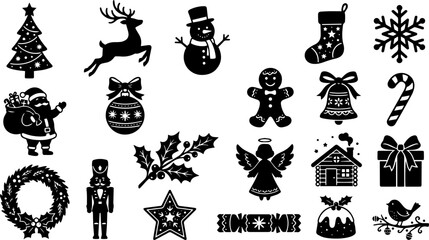 Fototapeta premium Black christmas icon set