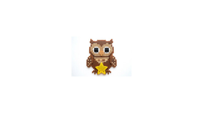 wise owl made of perler beads with yellow star charm isolated